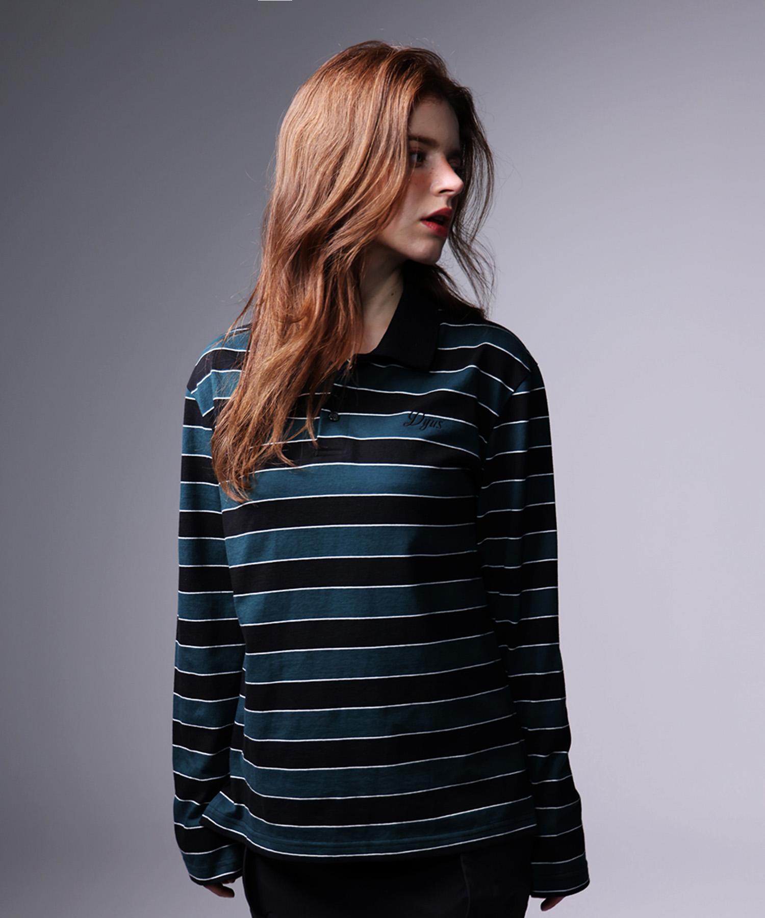 Striped Collar T-Shirt [Deep Green] Dark Green/1