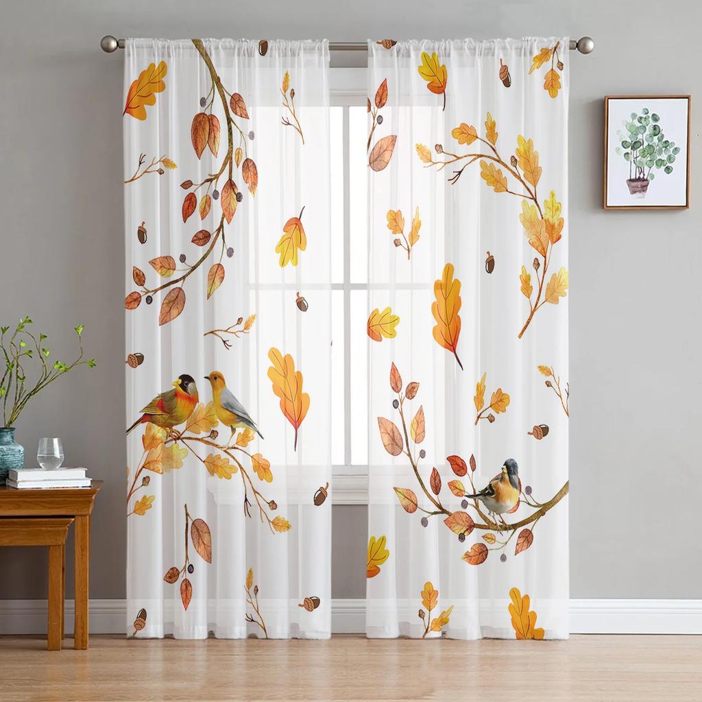 Autumn Fallen Leaves Maple Sheer Drapes for Bedroom Living Room Decoration Window Curtain Kitchen Curtain Panels