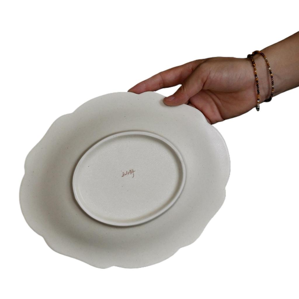 9" Handmade Chinese Beige Ceramic Petal Dinner Plate