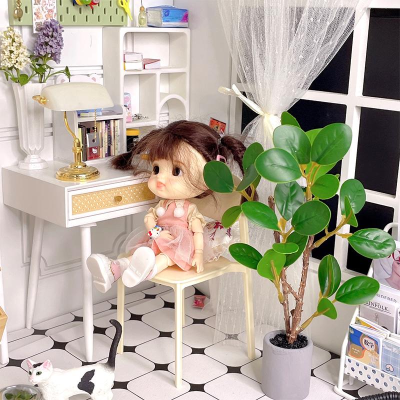 1:6 Dollhouse Miniature Potted Plant Green Leafed Plant Pot Bonsai Home Garden Decor Toy Doll House Accessories