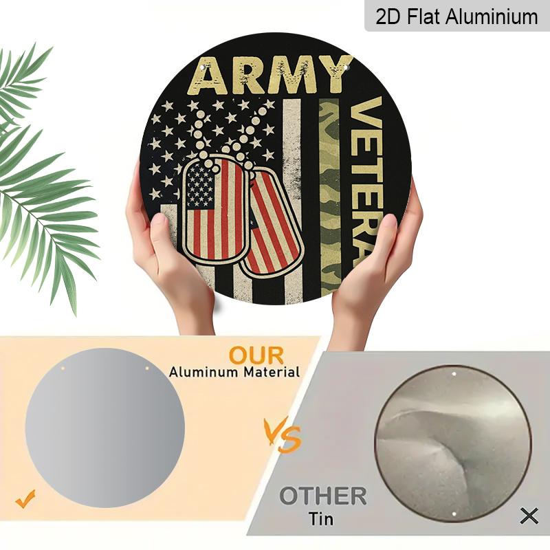2D Flat Printing, 1pc, Circular Metal Sign/ Plaque for Veterans' Commemoration, Memorial Day, Suitable for Natural Decoration, Walls, Rooms, Gardens