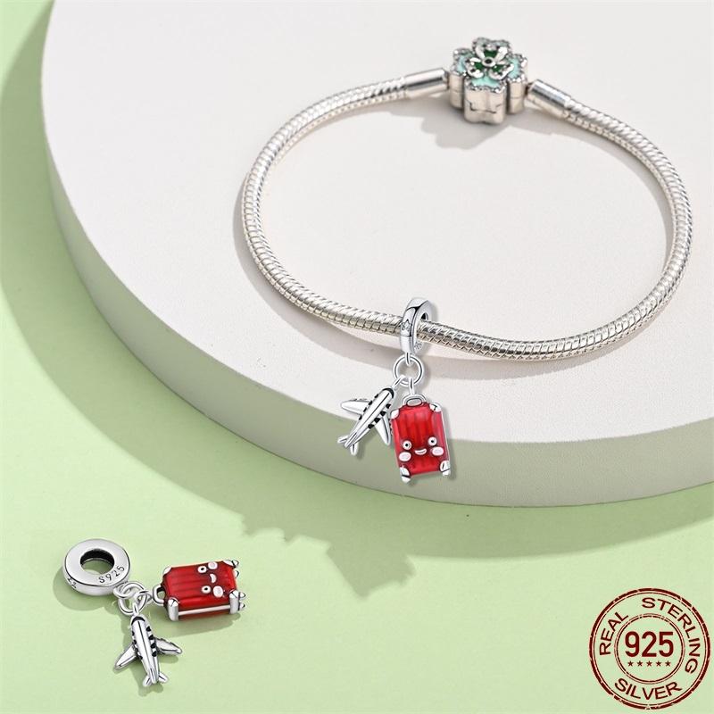 Copper Travel Series-Beach Ocean Suitcase Charms Fit Original 3Mm Pan Bracelet For Women Birthday Fine Jewelry Gift