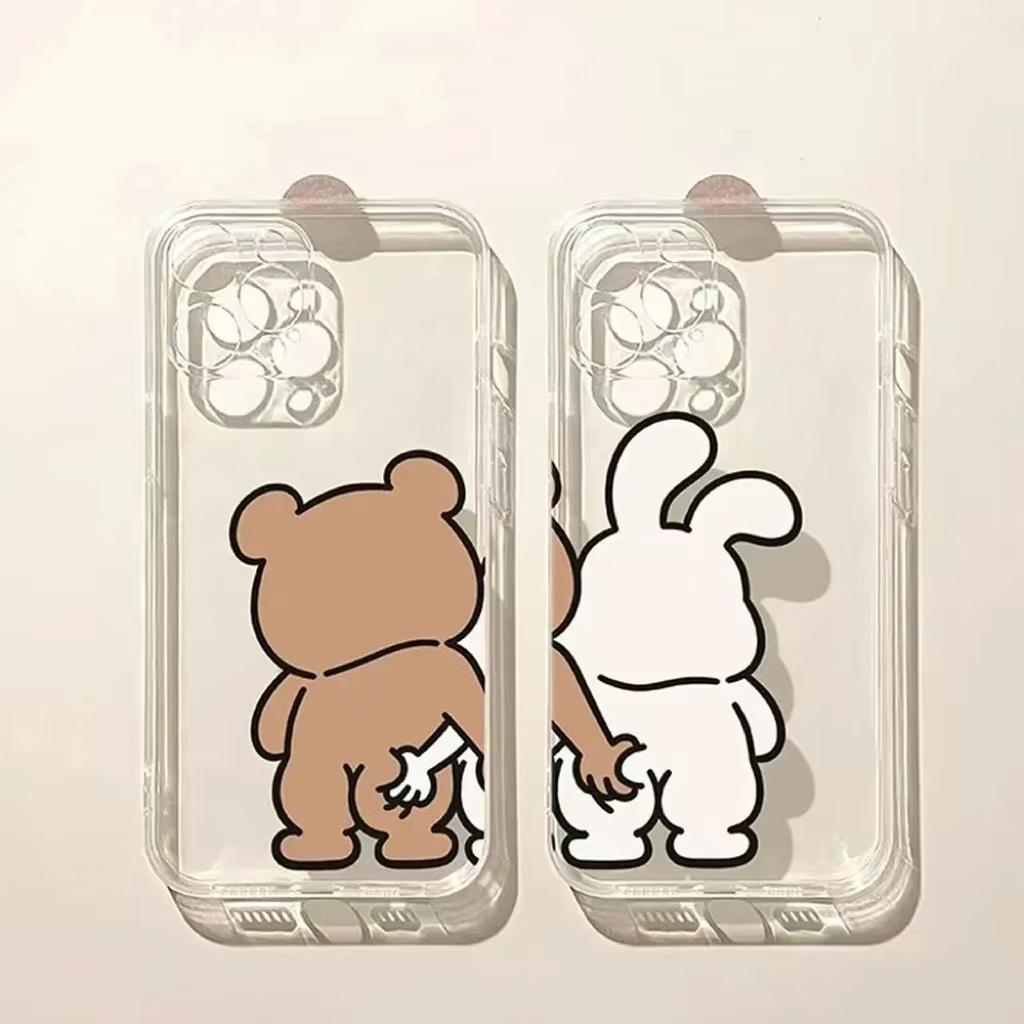 Funny Bunny Bear Couple Phone Case for IPhone 13 14 15 12 11 Pro Max Mini X XR XS MAX 7 8Plus SE2 Cute Animal Clear Paired Cover