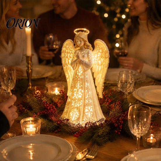 Prayer Angel Statue Decoration Guardian Figurine with Warm LED Light for Christmas Decor, Praying Inspirational Gifts Women Tabletop Night Lamp