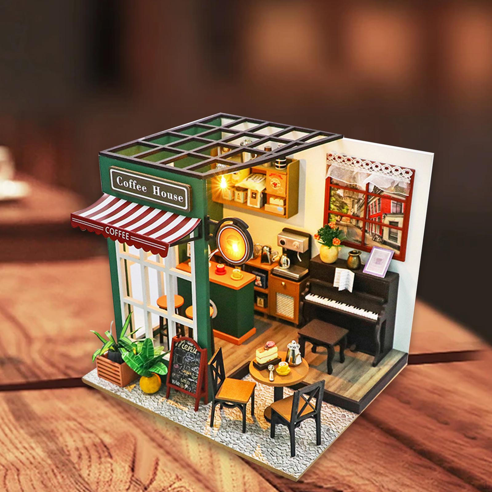 Coffee Shop DIY Miniature Dollhouse Kits with Furniture Creative Room Collection 3D Wooden Puzzle