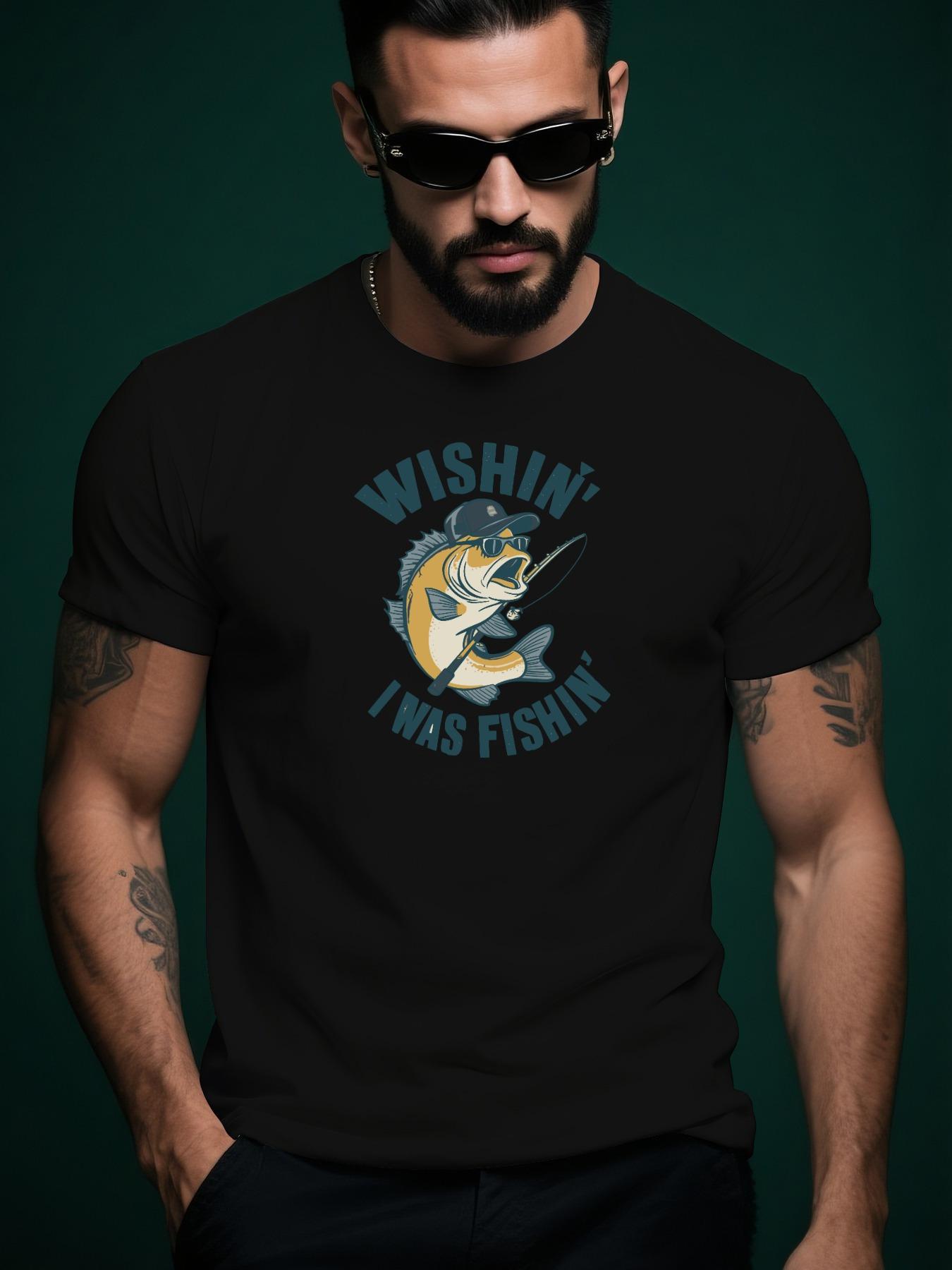 Wishin I Was Fishin Graphic Casual Tshirt - Summer Sh... M