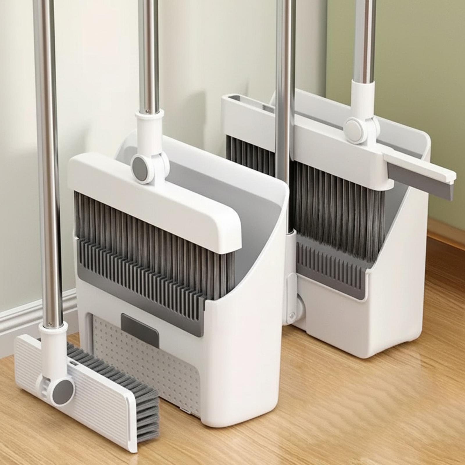Broom and Dustpan Set Self-Cleaning Teeth Design Stand Up Broom and Dustpan for Home Office Indoor Outdoor Sweeping