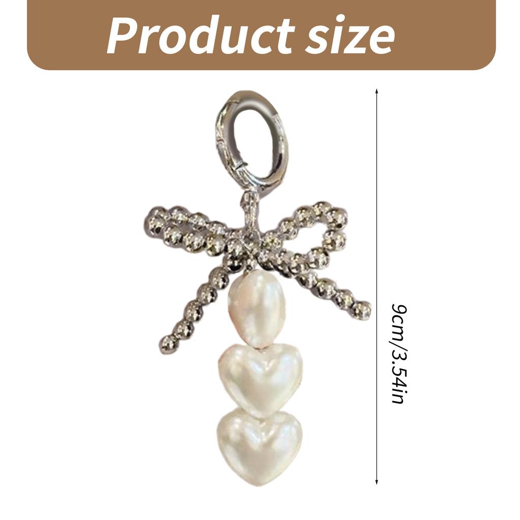 Lovely Beaded Bowknot Heart Keychain Pendant Bag Phone Pendant Women Backpack Handbag Charm Lovely Hangings Decoration