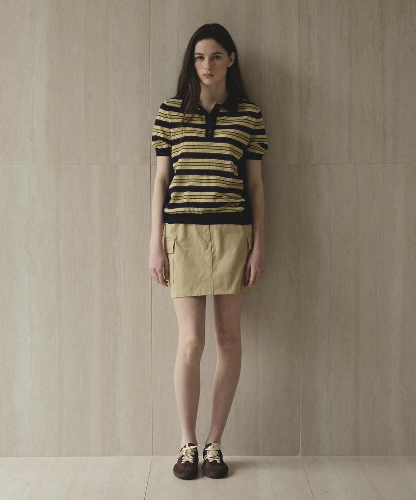Seutyudioaenpaleukeu Striped Collar Short Sleeve Knit_Navy