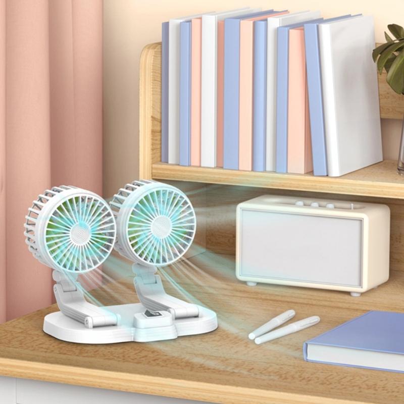 Car Dual Head Fan 360° Rotation 2 Gear Adjustable Cooling Fan for Vehicles Office Dashboard Mount USB Powered Cooler Fan