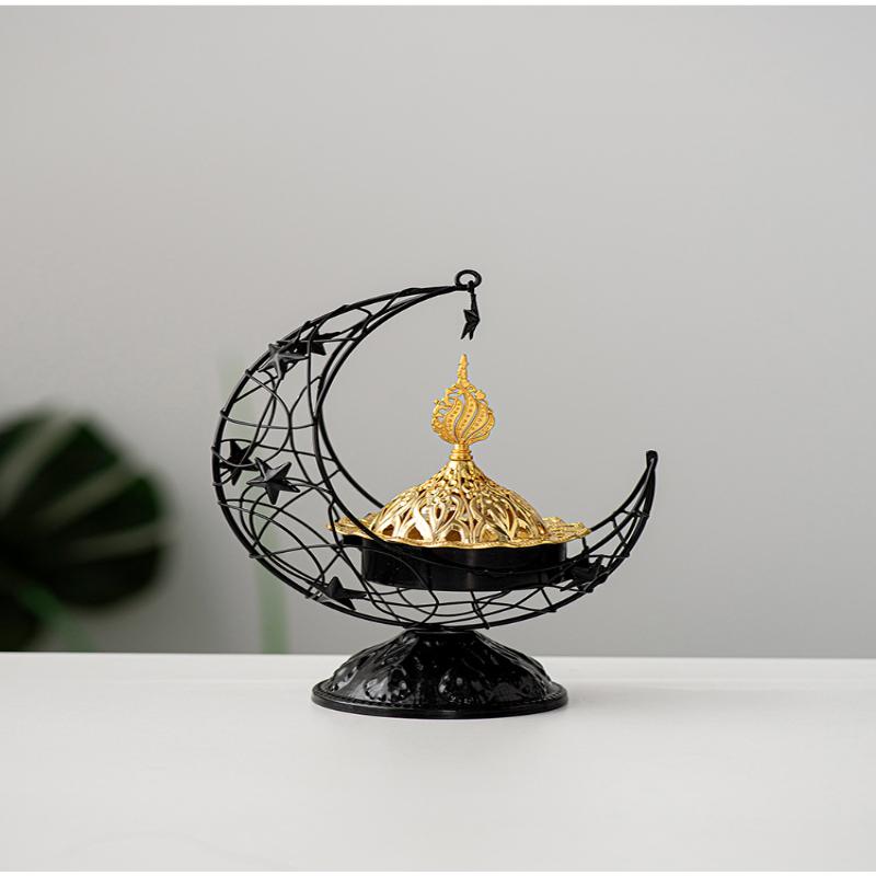 Moon-Shaped Metal Incense Burner Handheld Home Living Room Desktop Decor Ornament Stylish Aromatherapy Burner