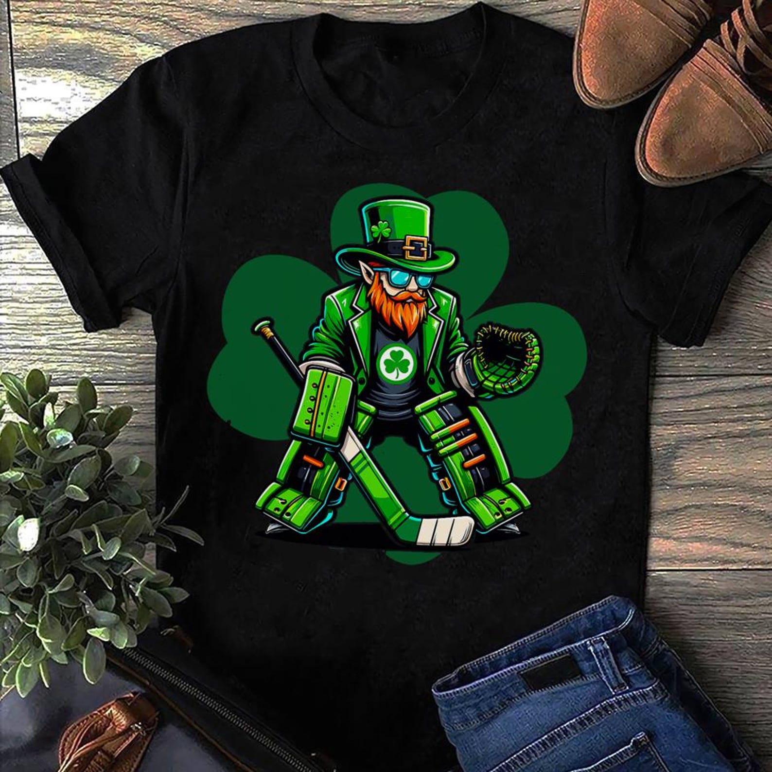 Shamrock Hockey Goalie T-Shirt: St Patricks Day Irish Hockey Player S