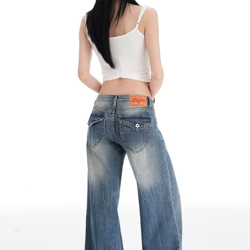 Low Rise Wide Leg Jeans Women Plus Size Relaxed Fit Straight Cut Denim Pants Vintage Washed Casual Style