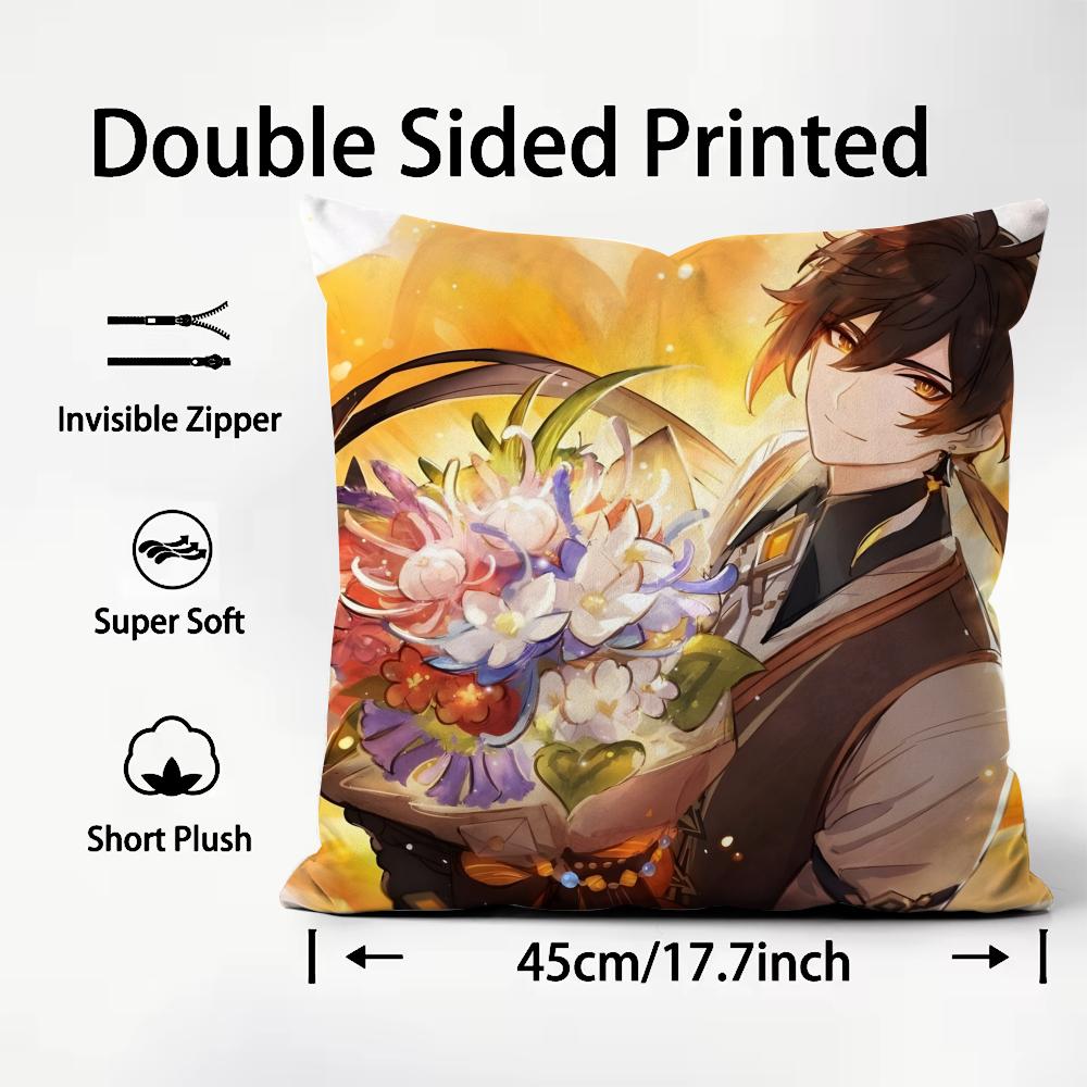 Zhongli Genshin Impact Cushion Cover Pattern Printed Pillowcase for Living Room Sofa Cushion Cover & Bedroom Decor