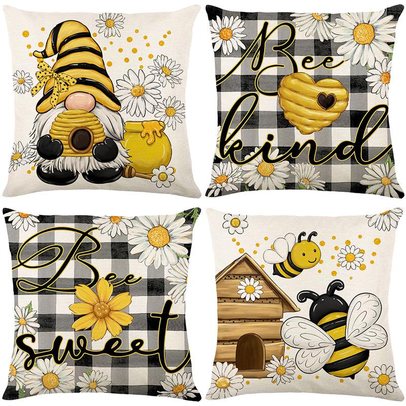 New Bee Day Throw Pillow Cover Polyester Printed Holiday Home Living Room Sofa Decorative Cushion Cover Cushion Cover