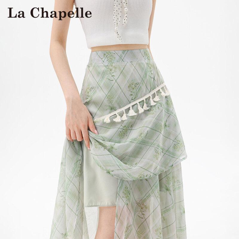 La Chapelle Irregular Tassel Floral A-Line Pleated Tiered Skirt M