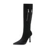 But Knee Boots Women's Autumn and Winter New Zipper Pointed Thin Elastic Boots Silk High Heel Boots