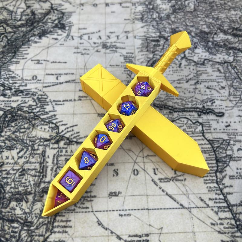 3D Printed Sword-Shaped Storage Box With Dices For Dnd Rpg Trpg Games Dice Dnd Game Role Dice Holder Desktop Ornament Storage Bo