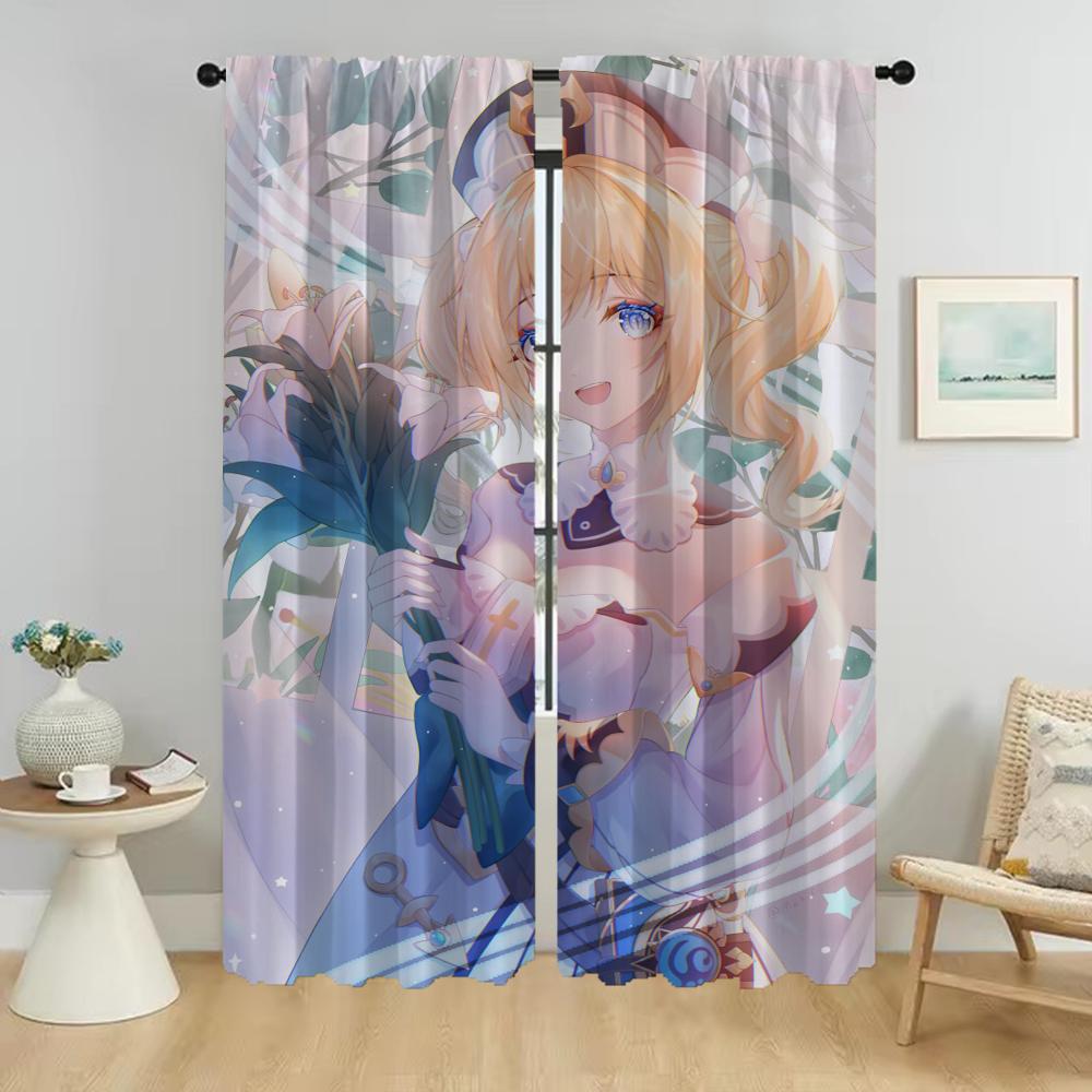 Blackout Curtains for Camera Genshin Impact Elegant Room Curtains 2 Pieces Partition Living Room Curtain Tulle for Bedroom Child