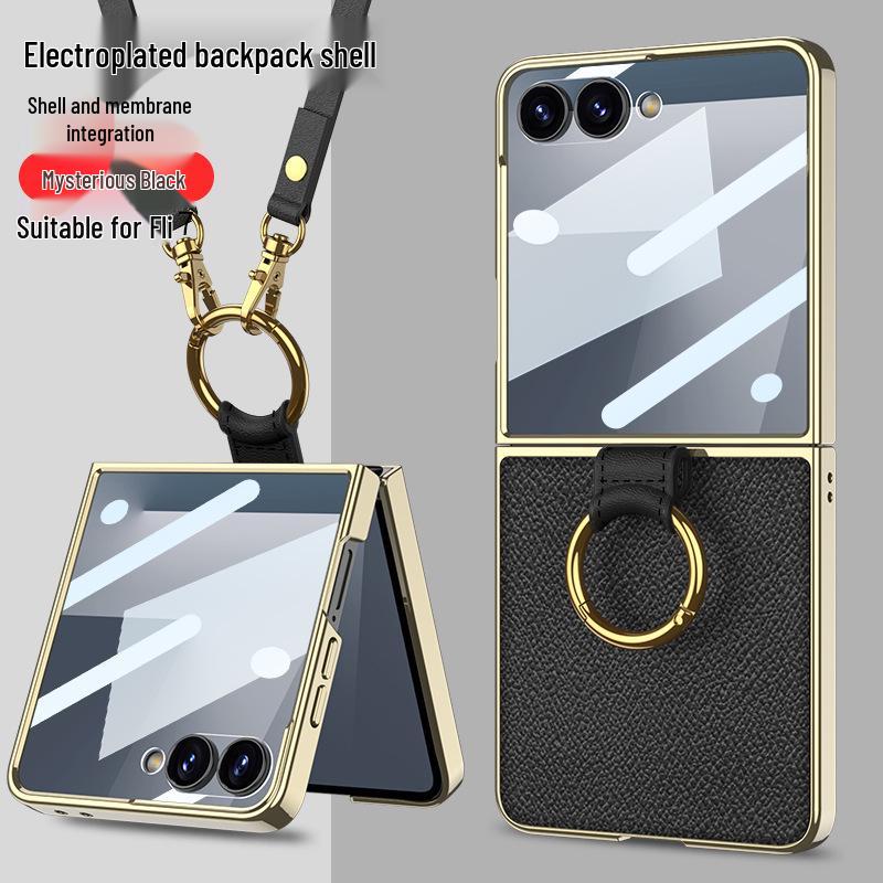 Etui PU ze Skóry dla Galaxy Z Flip7 z Galwanizowanym Pierścieniem i Sznurkiem - Ochronne Etui w Stylu Zapachowym