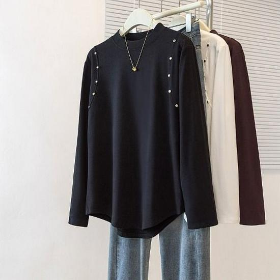 Plus Size Women's Velvet Long Sleeve Top - Half-High Neck, Loose Fit, Stylish Flaw Cover, Autumn/Winter Collection