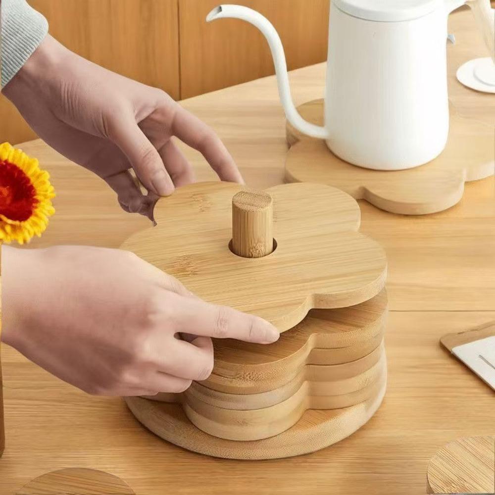 

8PCS/SET Rustic Flower Wood Coasters Reusable Tea Mug Pad Solid Wood Insulation Mat Office S