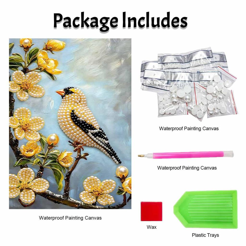 Rahmenloses DIY Perlenmalerei-Set Gelber Vogel Blumenmuster Kreatives Entspannendes Bastel-Leinwand Heimdekoration Erwachsenen-Geschenk
