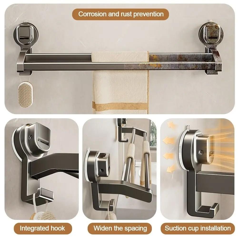 Strong Load-bearing Aluminum Towel Rack Grey Bathroom Organizer Double Pole Rack  Bathroom