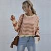 Vintage Fashion Elegant Casual Women's Striped Round Neck Loose Knit Short Sweater Women Inside Out