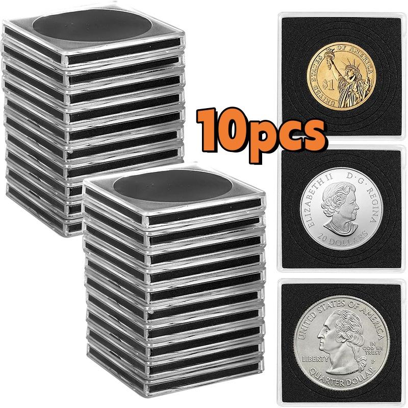 10/20PCS Plastic Square Coin Holder Capsules Container Coin Transparent Gaine Small Round Coin Protection Box Display