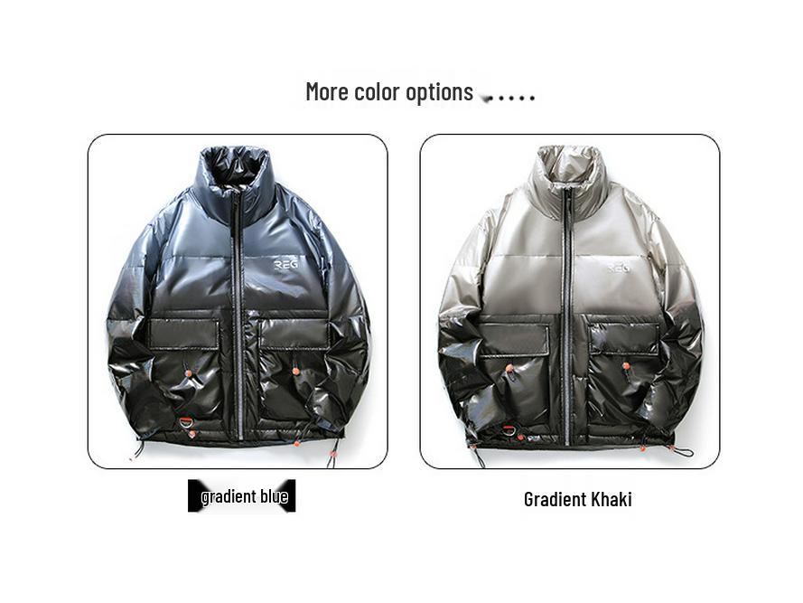 2025 Gradient Glossy Men's Winter Down Jacket - 90% Down, Thickened, Trendy Casual Coat