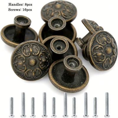 8pcs Vintage Drawer Dresser Pulls, Drawer Cabinet Knobs For Nightstand, Cabinet, Drawer (Single Hole With Two Screws)