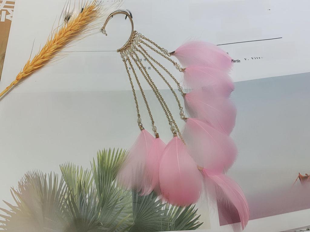 Manșetă de ureche cu ciucuri de pene boeme - Bijuterii de vacanță fără piercing