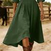 Damen Baumwoll-Leinen Midi Kleid Lässig Rundhalsausschnitt Langarm Schwingkleid Sommer Falten A-Linie Fließendes Kleid