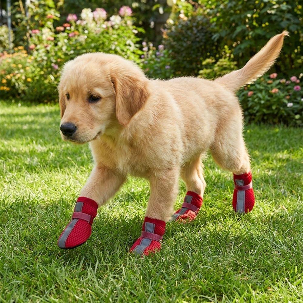 4PCS/SET Breathable Pet Booties Reflective Stripe Dog Sneakers Mesh Dog Shoes  Outdoor Use