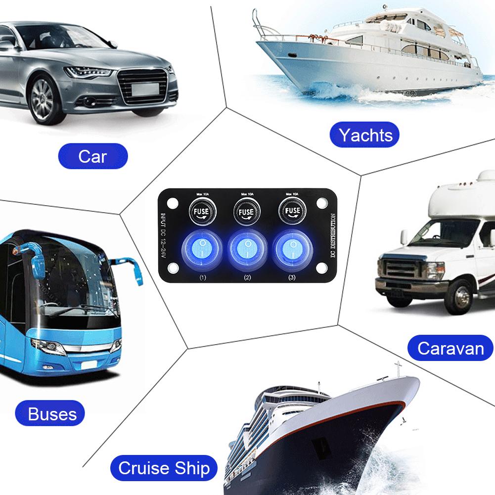 3/5 butoane LED Marine Boat Rocker Switch Panel 10A Fuse Blade mașina Rocker Switch pentru camion remorcă rulote mașina switch panel