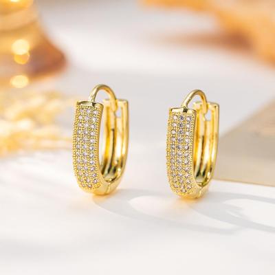 18K Gold U-shaped Geometric Earring Hoops with Zirconia Earring Backs - European & American Fashion