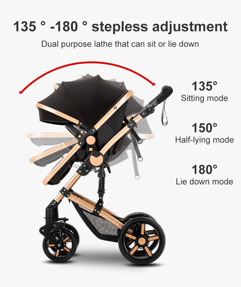 Portable 3-in-1 Baby Stroller High View Pram Foldable Pushchair Lightweight Travel System Buggy Newborn with Car Seat Carriage