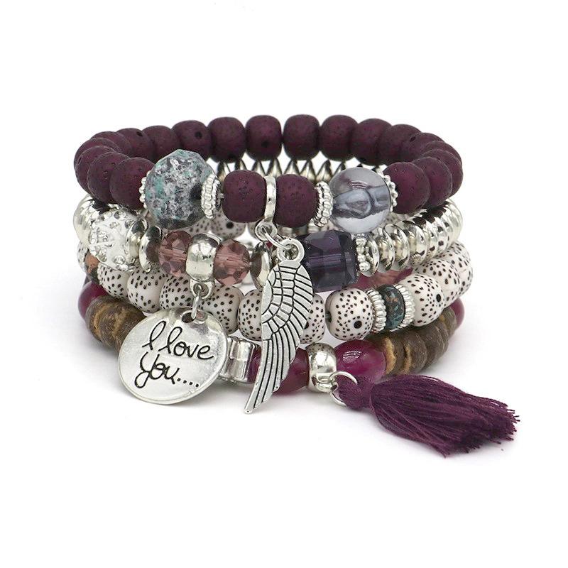 Nepal Multi-Layer Beaded Bracelet Handmade Bracelet Crystal Letter Love Character Jewelry