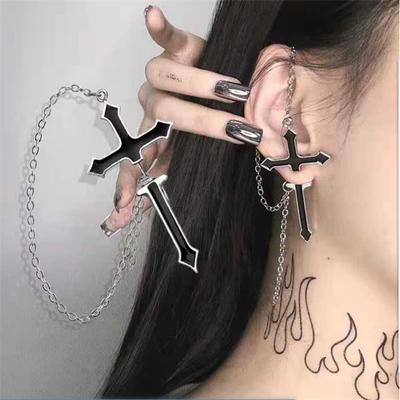 Fashion 1pcs Exaggerated Cross Chain Piercing Ear Nails Ear Bone Earrings for Women's Earrings Jewelry Girl Gift Brincos