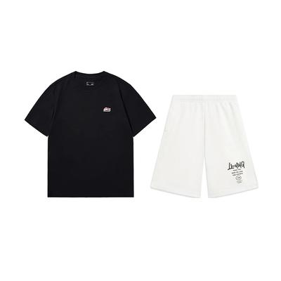 Plain Simple Fashion Comfortable Versatile Round Neck Pullover Short Sleeve T-Shirt Casual Sports Set Unisex Tops AHSU801-2+AKST593-7