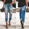 Dámské džínové capri kalhoty s roztřepenými detaily, středním pasem a rovnými nohavicemi, Street Style, vyprané, distressed denim jeans