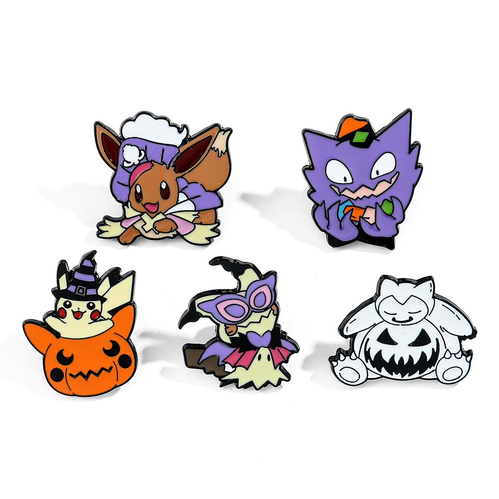 Anime Brooch Funny Cartoon Figure Snorlax Pikachu Gengar Metal Badge Enamel Pin Jacket Jeans Lapel Pin Brooch