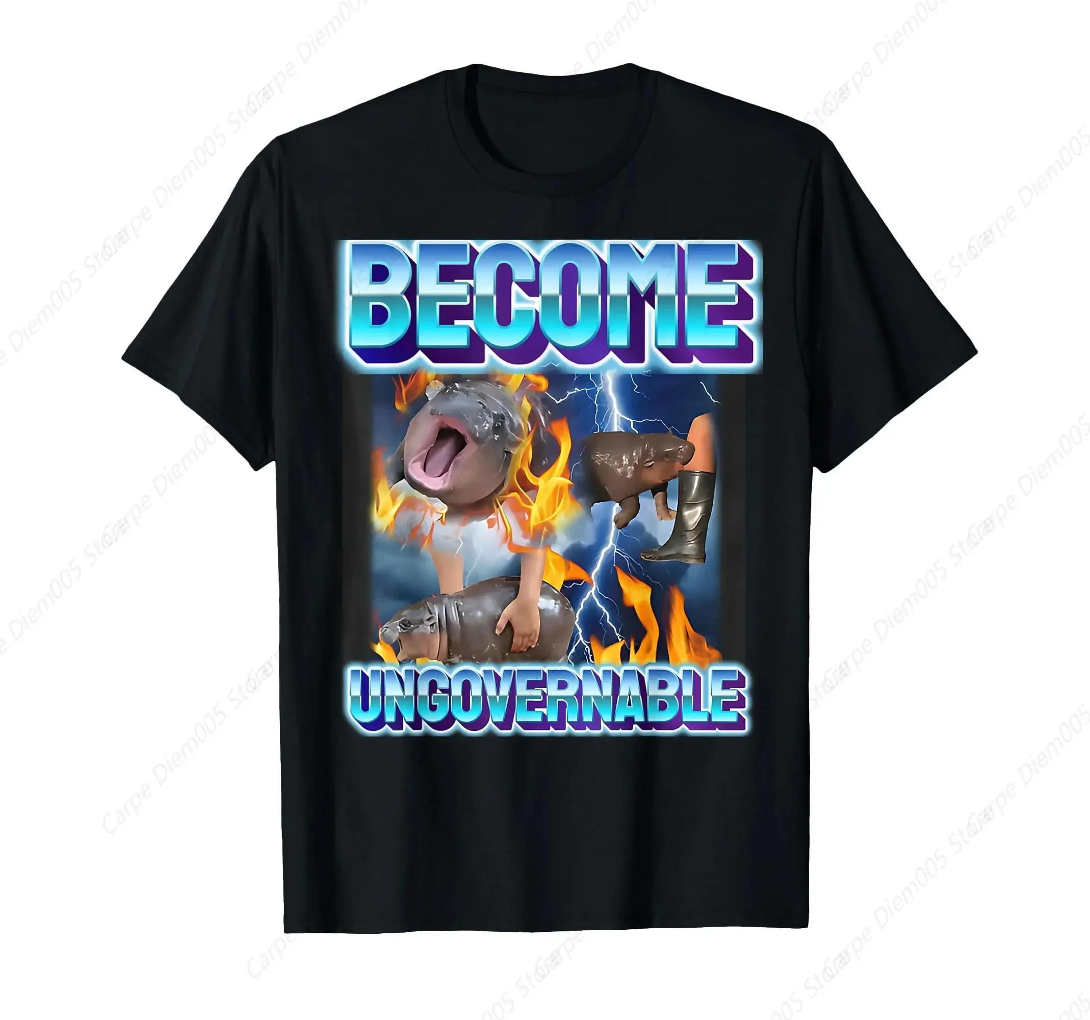 Become Ungovernable Funny Moo Deng Baby Pygmy Hippo Meme Tee Women TShirt Short Sleeve S