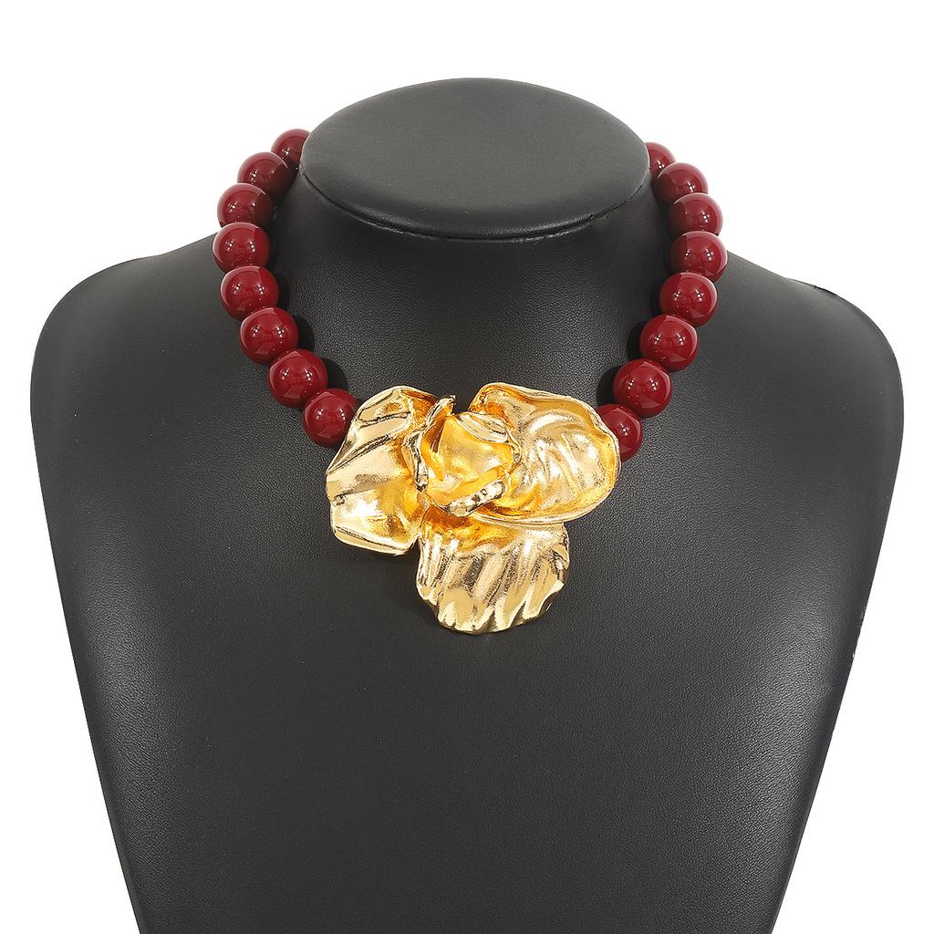 Tooxika Exaggerated Personality Flower Pendant Necklace Women Sweet Atmosphere Multi-coloured Beaded Necklace