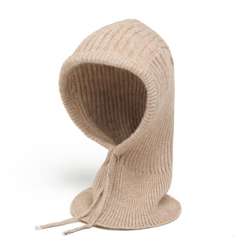 Winter Scarf And Hat Integrated For Outdoor Cycling, Warm Knit Scarf, Woolen Hat, Ear Protection, Solid Color Scarf, Drawstring