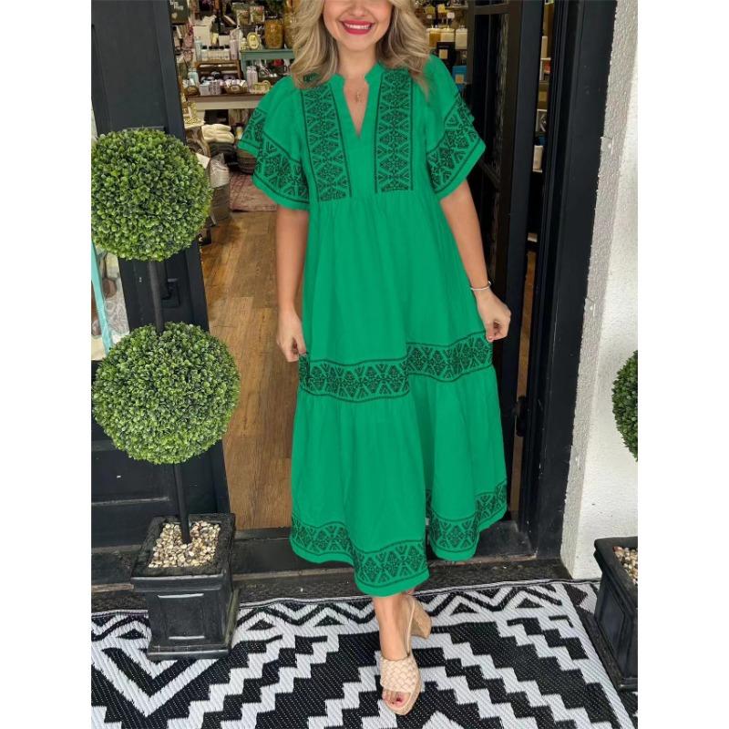 Summer Fashion V-neck Printed Loose Dress
