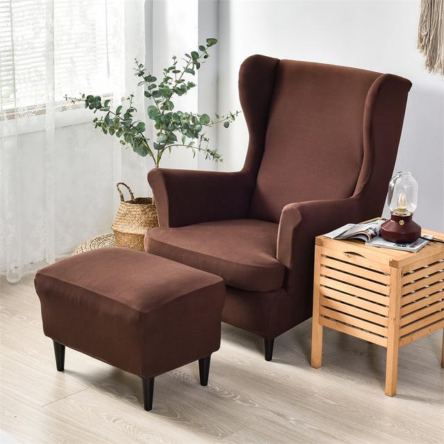 Stretch Spandex Wing Chair Cover Solid Color Armchair Covers Removable Single Sofa Covers With Seat Cushion Slipcover
