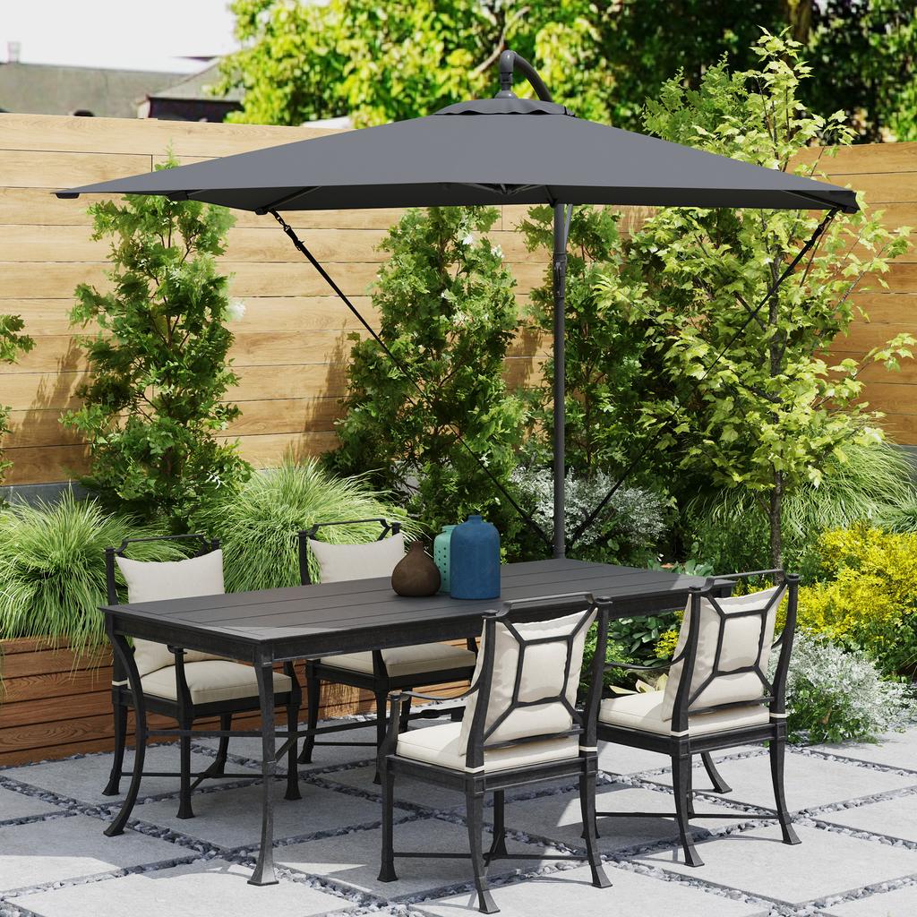 Cantilever Parasol, Adjustable Canopy, 8 Ribs, Crank, 2.5 x 2.5 m, Dark Grey