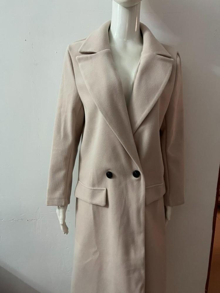 Damen Woll Wintermantel Lässig Locker Revers Knopf Strickjacke Fake Tasche Warm Stilvoll Oberbekleidung